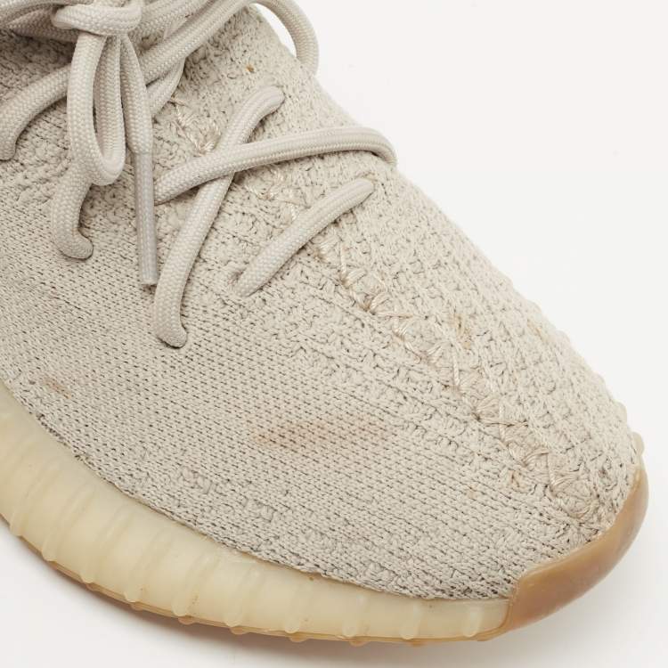 Pre Owned Yeezy x Adidas Grey Knit Fabric Boost 350 V2 Sesame Sneakers Size 38