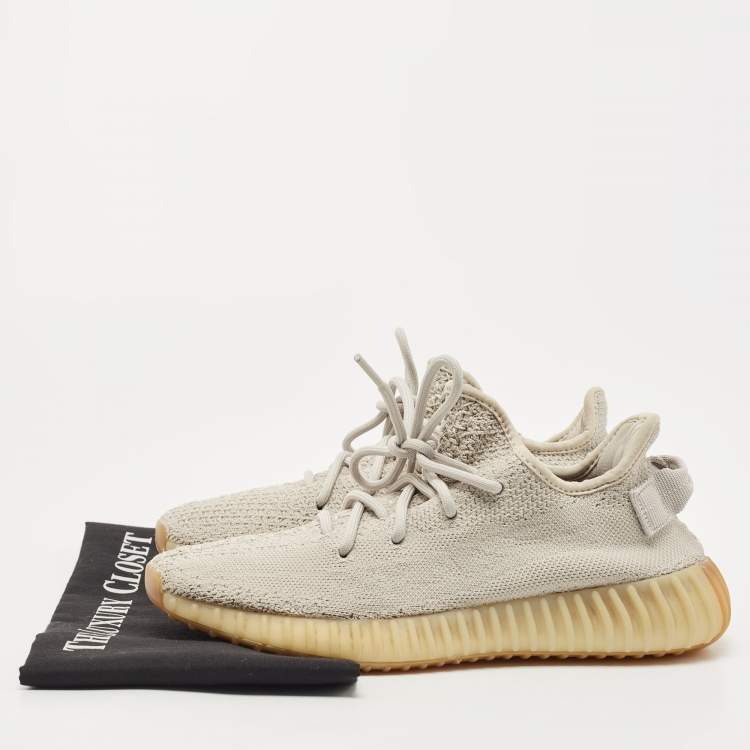 Pre Owned Yeezy x adidas Grey Knit Fabric Boost 350 V2 Sesame Sneakers Size 40