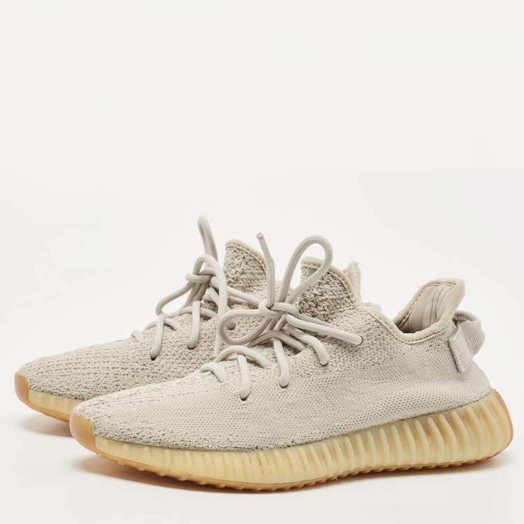 Pre Owned Yeezy x adidas Grey Knit Fabric Boost 350 V2 Sesame Sneakers Size 40