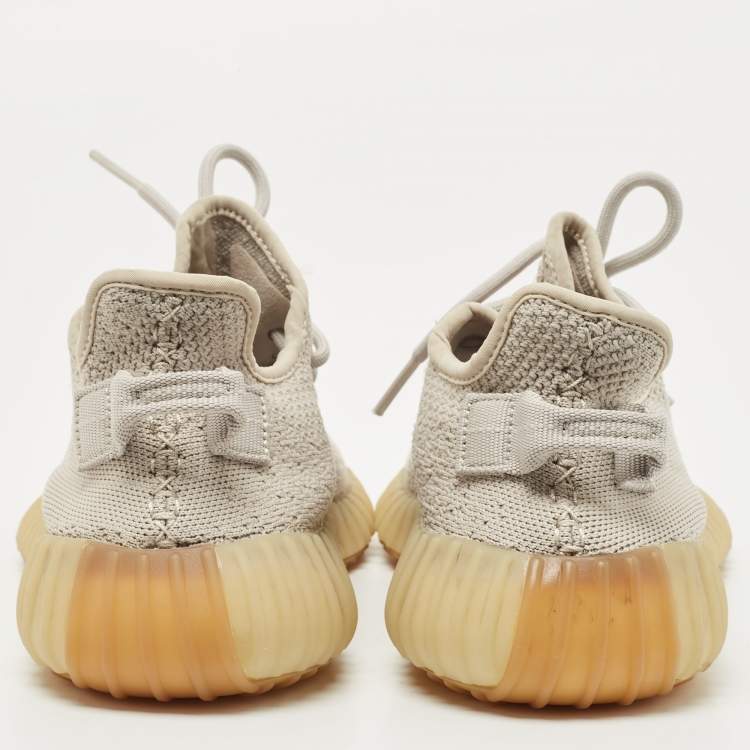 Pre Owned Yeezy x adidas Grey Knit Fabric Boost 350 V2 Sesame Sneakers Size 40