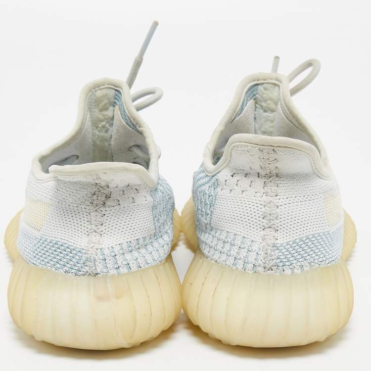 Pre Owned Yeezy x Adidas Blue/White Knit Fabric Boost 350 V2 Cloud- White Sneakers Size 39 1/3