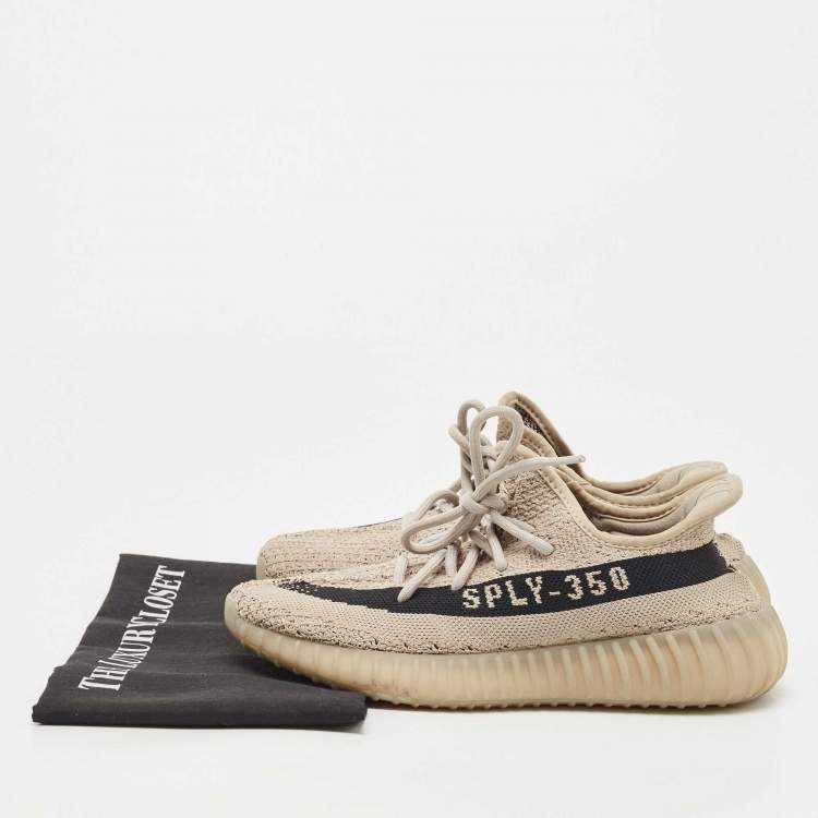 Pre Owned Yeezy x Adidas Brown Knit Fabric Boost 350 V2 Slate Sneakers Size 38