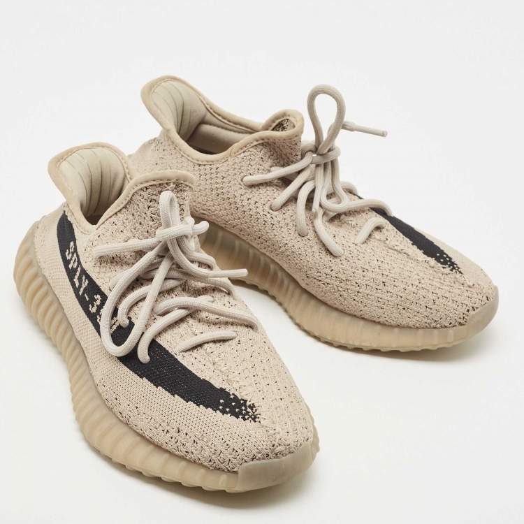 Pre Owned Yeezy x Adidas Brown Knit Fabric Boost 350 V2 Slate Sneakers Size 38