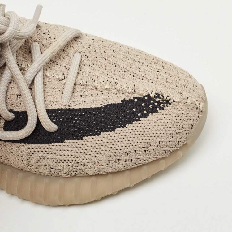 Pre Owned Yeezy x Adidas Brown Knit Fabric Boost 350 V2 Slate Sneakers Size 38