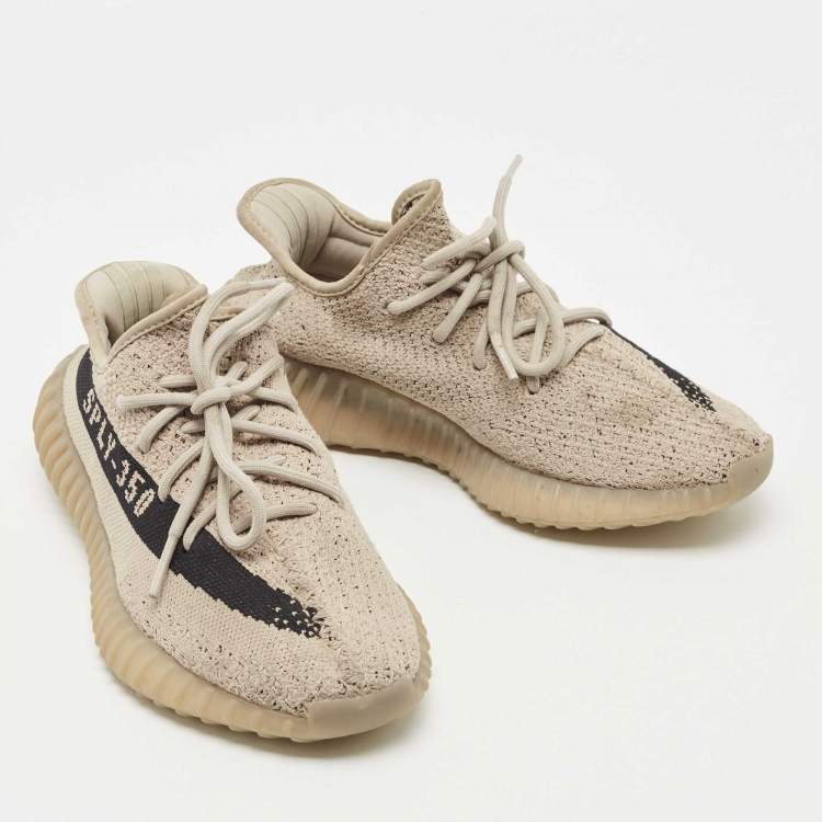 Pre Owned Yeezy x Adidas Brown Knit Fabric Boost 350 V2 Slate Sneakers Size 38 2/3