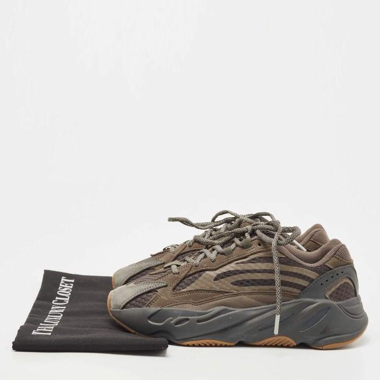 Pre Owned Yeezy x Adidas Grey Knit Fabric and Leather Boost 700 V2 Geode Sneakers Size 38 2/3