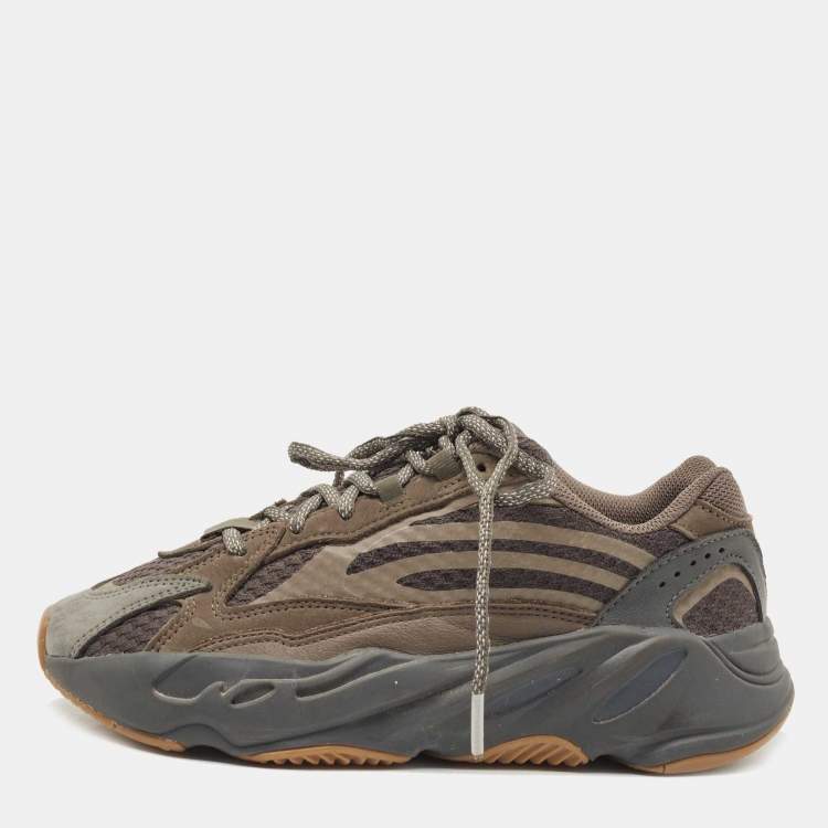 Pre Owned Yeezy x Adidas Grey Knit Fabric and Leather Boost 700 V2 Geode Sneakers Size 38 2/3