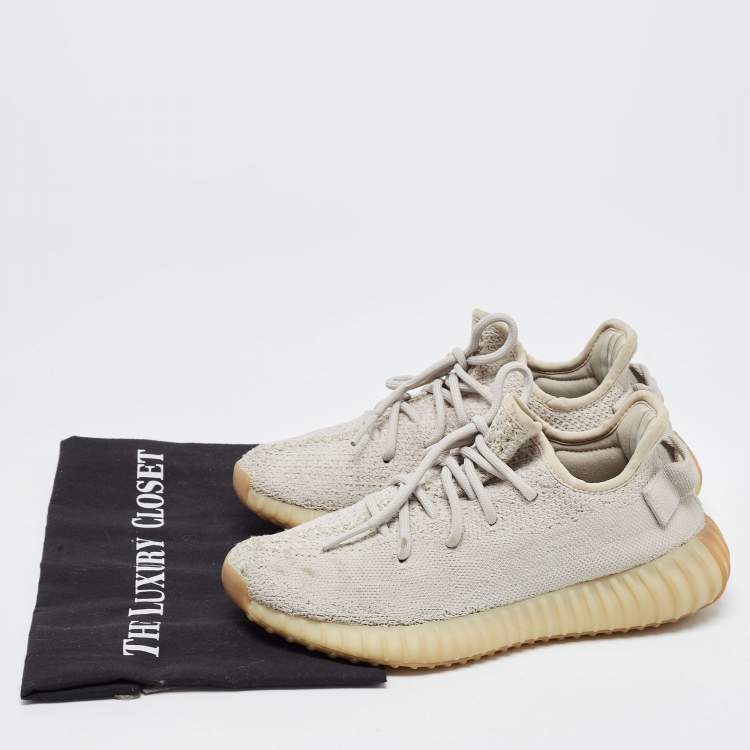 Pre Owned Yeezy x Adidas Grey Knit Fabric Boost 350 V2 Sneakers Size 38