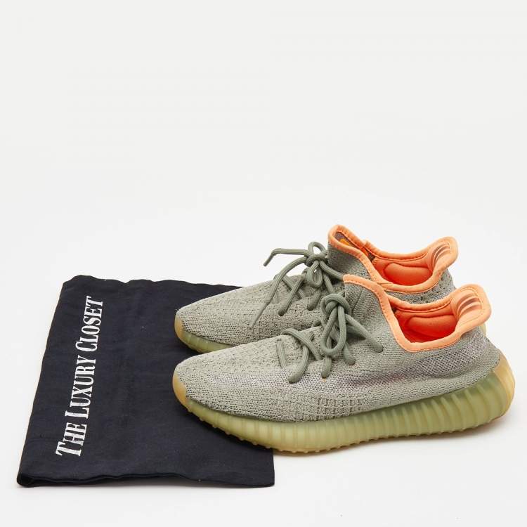 Pre Owned Yeezy x Adidas Green Fabric Boost 350 V2 Desert-Sage Sneakers Size 38