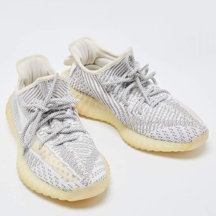 Pre Owned Yeezy x Adidas Grey/White Knit Fabric Boost 350 V2 Static Sneakers Size 39 1/3