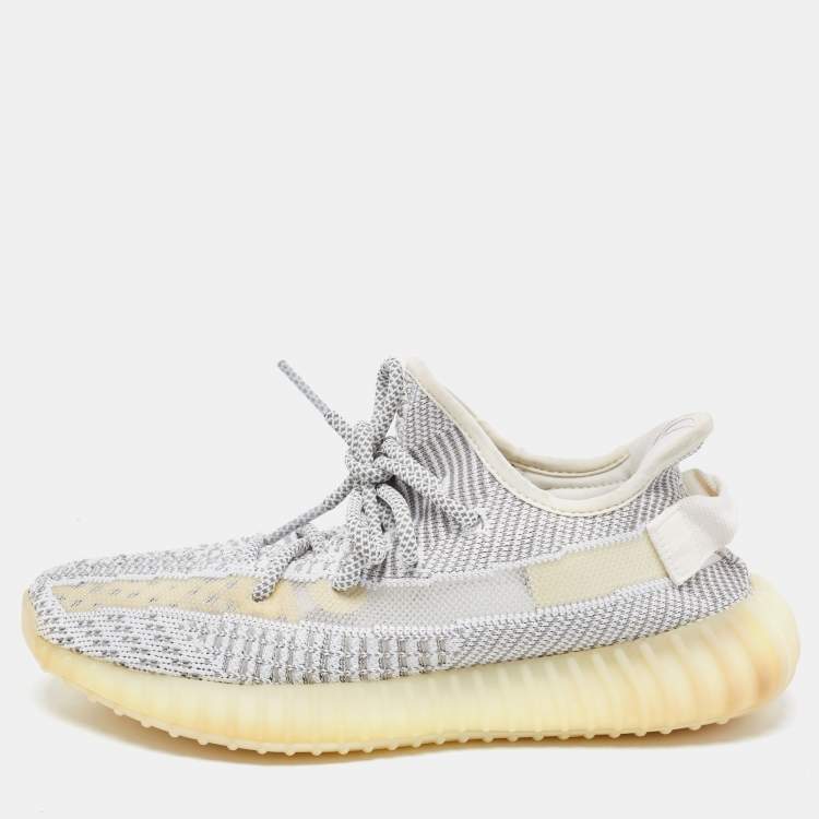 Pre Owned Yeezy x Adidas Grey/White Knit Fabric Boost 350 V2 Static Sneakers Size 39 1/3