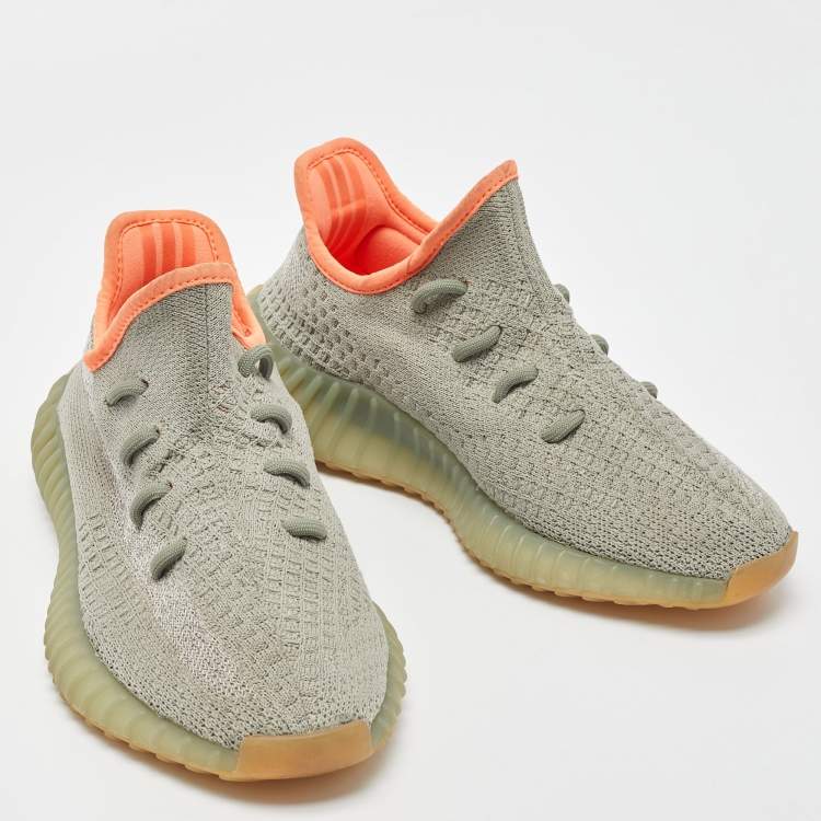 Pre Owned Yeezy x Adidas Green Knit Fabric Boost 350 V2 Desert-Sage Sneakers Size 38