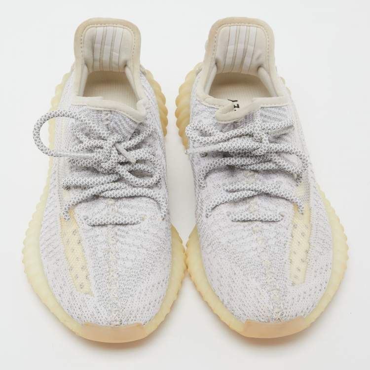 Pre Owned Yeezy x Adidas White/Grey Knit Fabric Boost 350 V2 Static Reflective Sneakers Size 37 1/3 