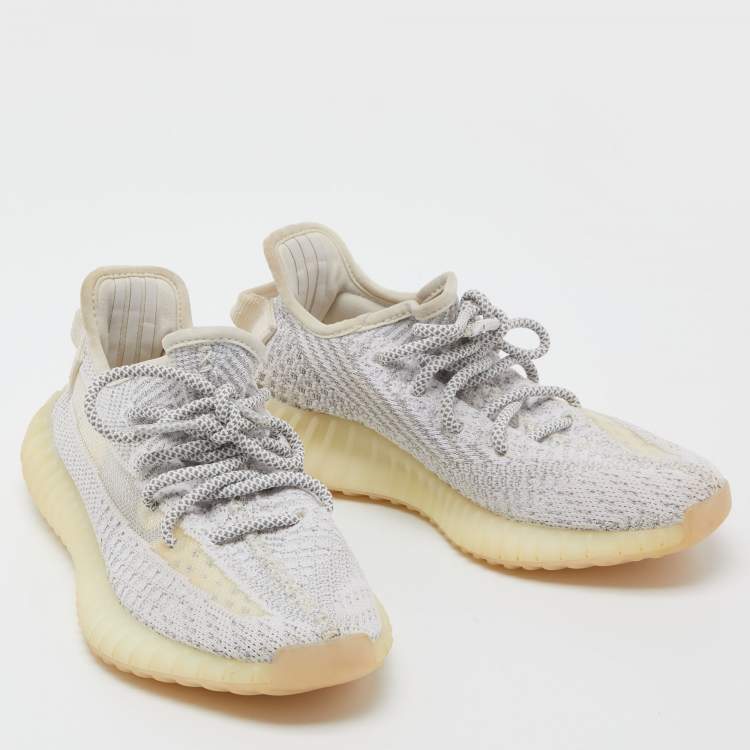 Pre Owned Yeezy x Adidas White/Grey Knit Fabric Boost 350 V2 Static Reflective Sneakers Size 37 1/3 