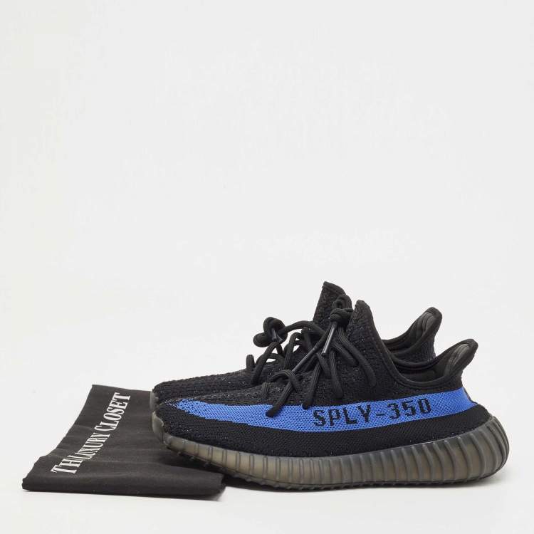 Pre Owned Yeezy x Adidas Black/Blue Knit Fabric Boost 350 V2 Dazzling Blue Sneakers Size 40