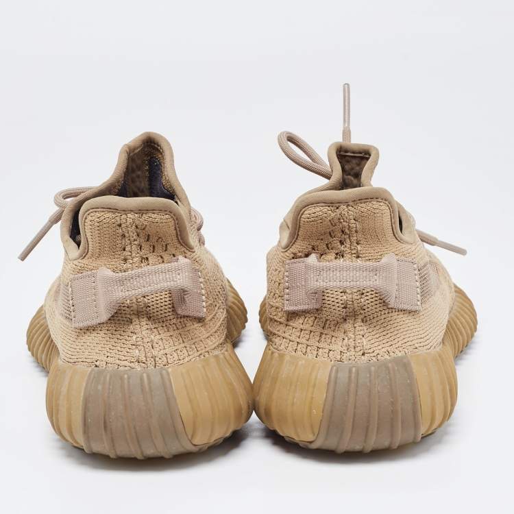 Pre Owned Yeezy x adidas Brown Knit Fabric Boost 350 V2  Earth Sneakers Size 39 1/3
