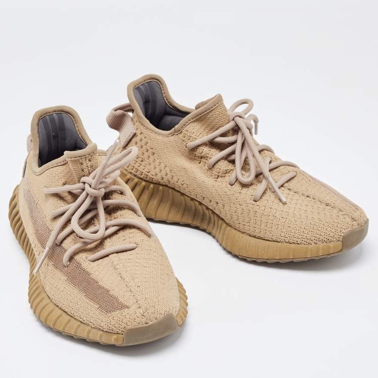 Pre Owned Yeezy x adidas Brown Knit Fabric Boost 350 V2  Earth Sneakers Size 39 1/3