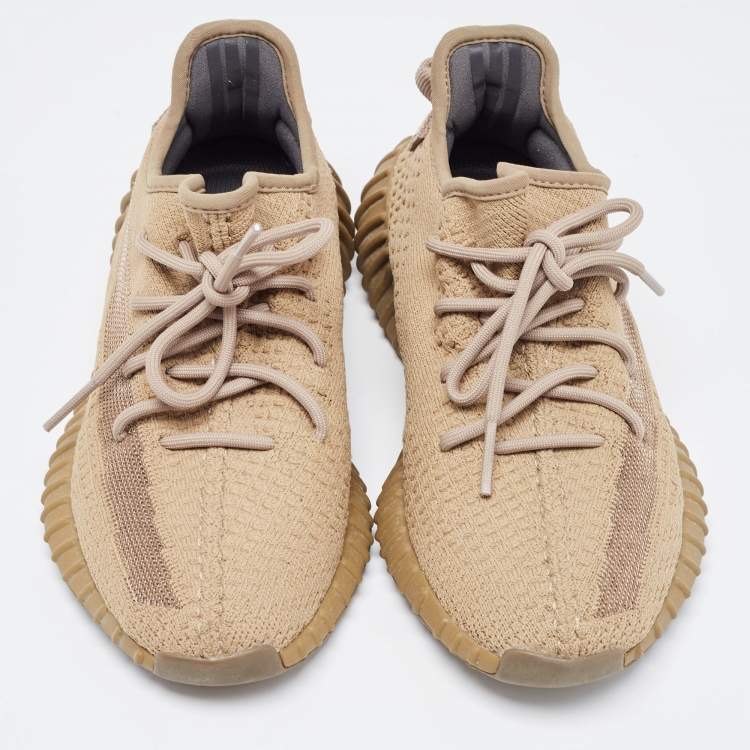 Pre Owned Yeezy x adidas Brown Knit Fabric Boost 350 V2  Earth Sneakers Size 39 1/3