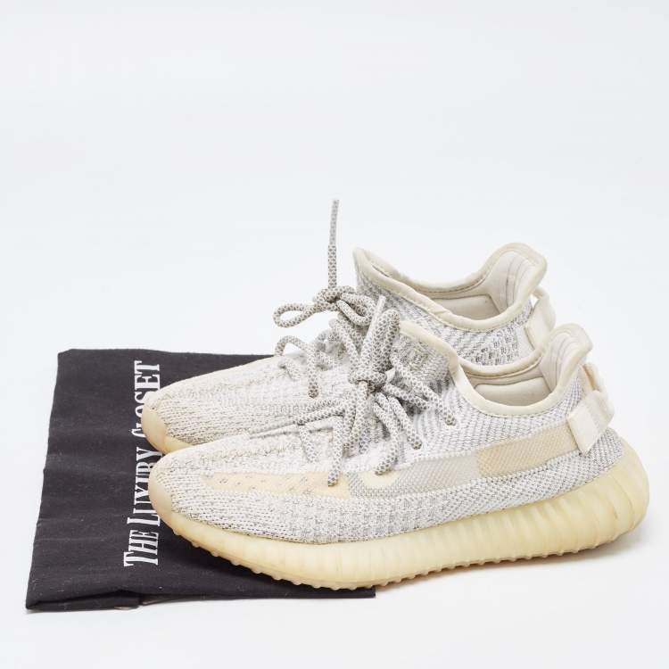 Pre Owned Yeezy x Adidas Grey/White Cotton Knit Boost 350 V2 Static Reflective Sneakers Size 38