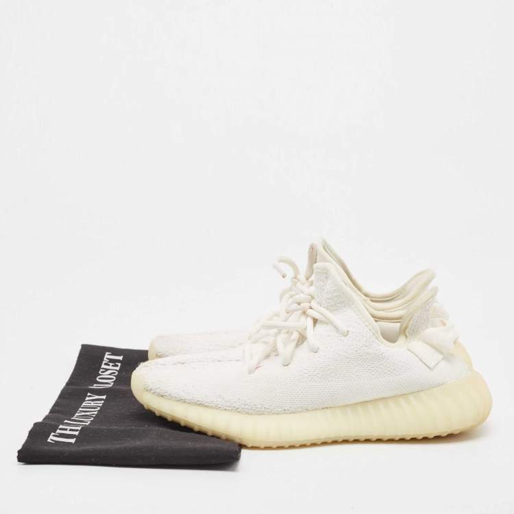Pre Owned Yeezy x Adidas Cotton Knit Boost 350 V2 Triple White Sneakers Size FR 37 1/3 