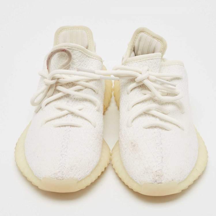 Pre Owned Yeezy x Adidas Cotton Knit Boost 350 V2 Triple White Sneakers Size FR 37 1/3 