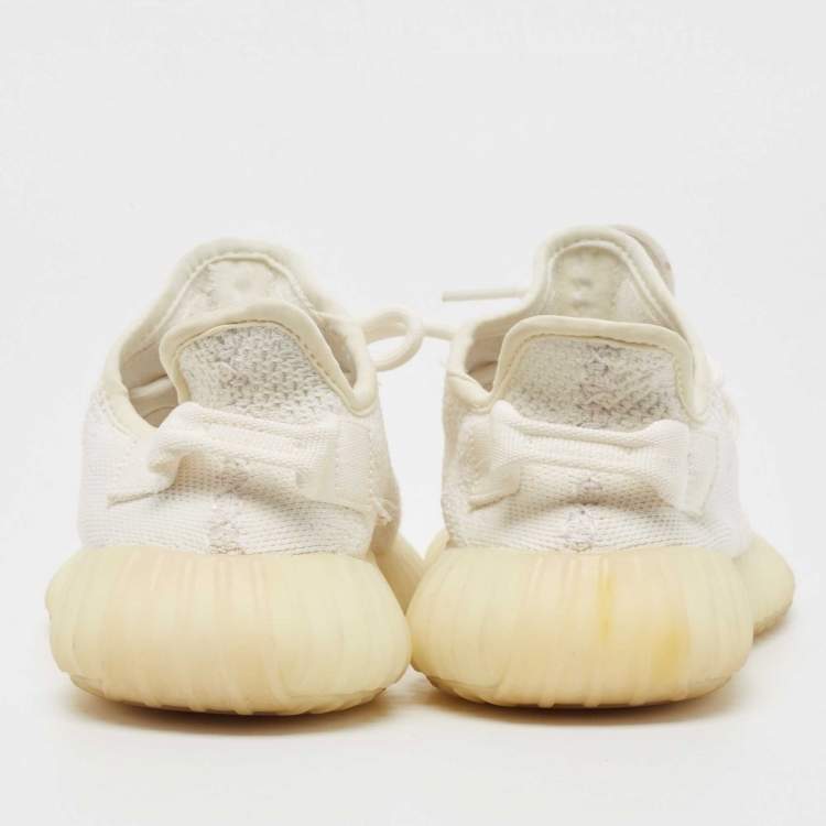 Pre Owned Yeezy x Adidas Cotton Knit Boost 350 V2 Triple White Sneakers Size FR 37 1/3 