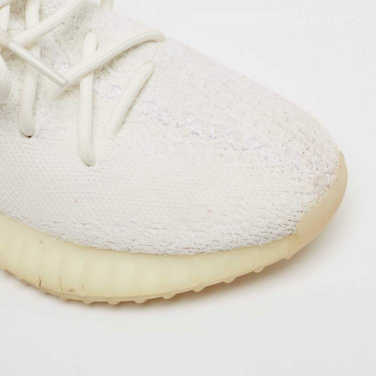 Pre Owned Yeezy x Adidas Cotton Knit Boost 350 V2 Triple White Sneakers Size FR 37 1/3 