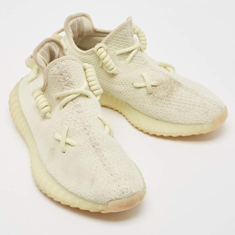 Pre Owned Yeezy x Adidas Green Knit Fabric Boost 350 V2 Butter Sneakers Size 41 1/3
