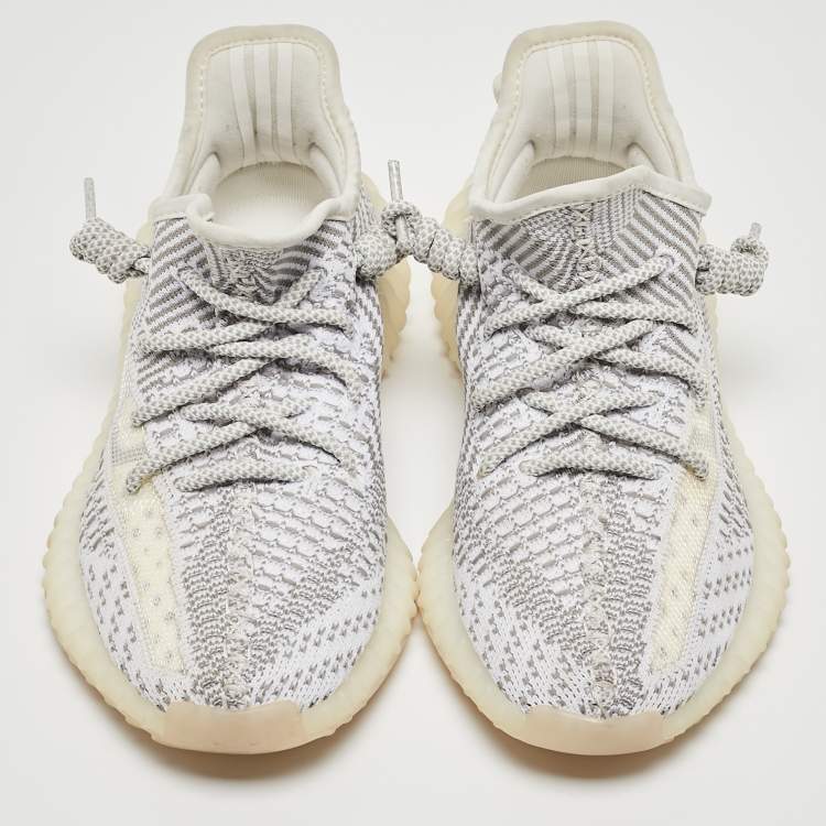 Pre Owned Yeezy x Adidas White Knit Fabric Boost 350 V2 Citrin Sneakers Size 36 2/3