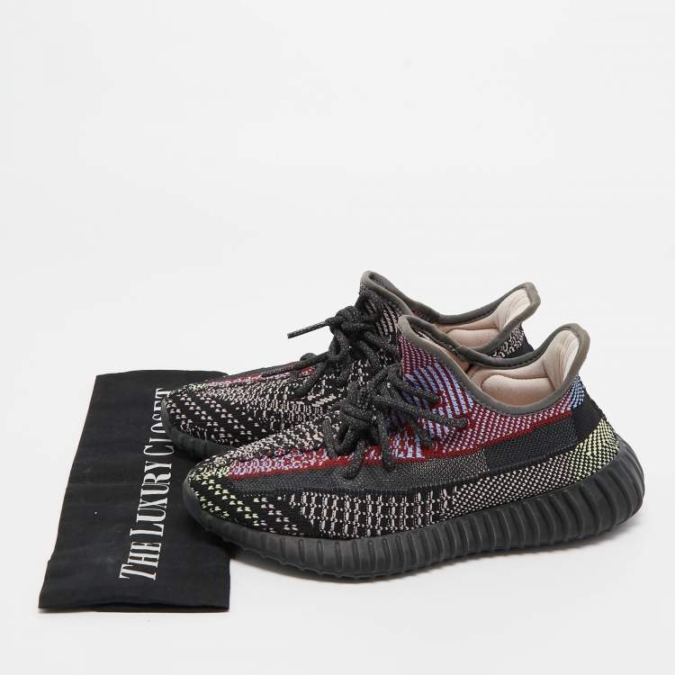 Pre Owned Yeezy x Adidas Black Knit Fabric Boost 350 V2 Yecheil  Sneakers Size 38