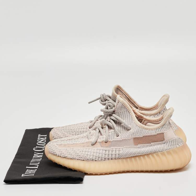Pre Owned Yeezy x Adidas Grey/Pink Knit Fabric Boost 350 V2 Synth Sneakers Size 38