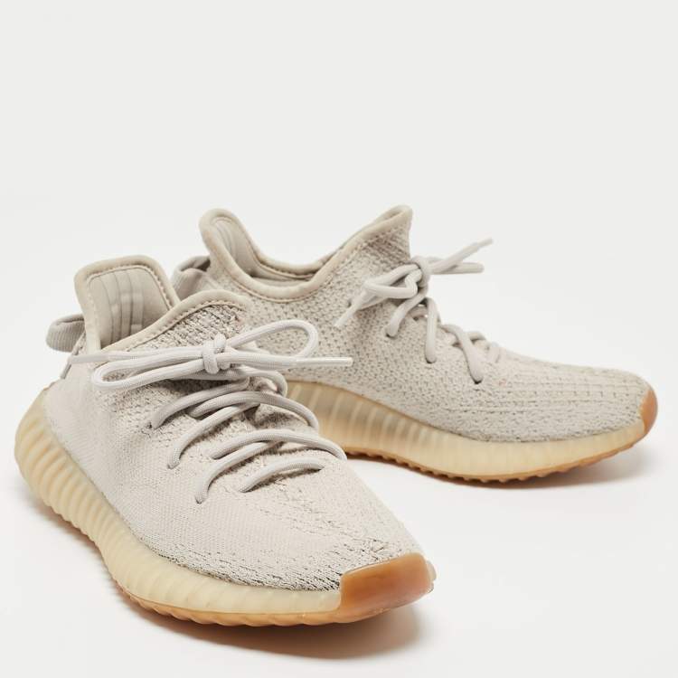 Pre Owned Yeezy x Adidas Grey Knit Fabric Boost 350 V2 Sesame Sneakers Size 38