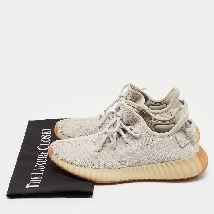 Pre Owned Yeezy x Adidas Grey Knit Fabric Boost 350 V2 Sesame Sneakers Size 38