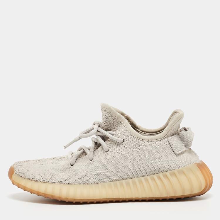Pre Owned Yeezy x Adidas Grey Knit Fabric Boost 350 V2 Sesame Sneakers Size 38