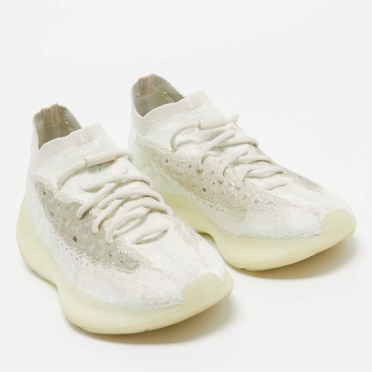 Pre Owned Yeezy x Adidas White Knit Fabric Boost 380 Calcite-Glow Sneakers Size 39 1/3