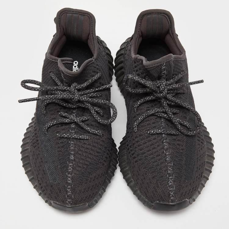 Pre Owned Yeezy x Adidas Black Knit Fabric Boost 350 V2 Black (Non Reflective) Sneakers Size 38