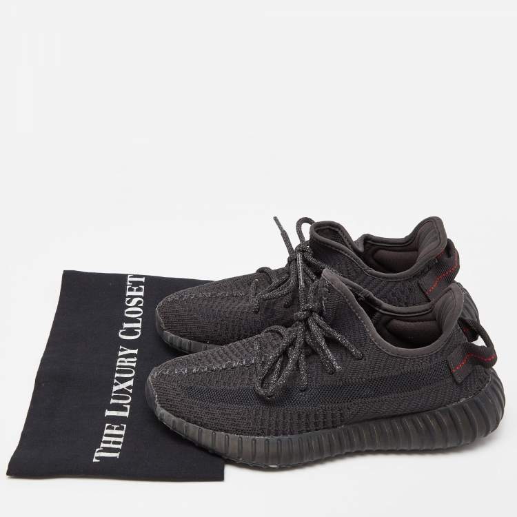 Pre Owned Yeezy x Adidas Black Knit Fabric Boost 350 V2 Black (Non Reflective) Sneakers Size 38