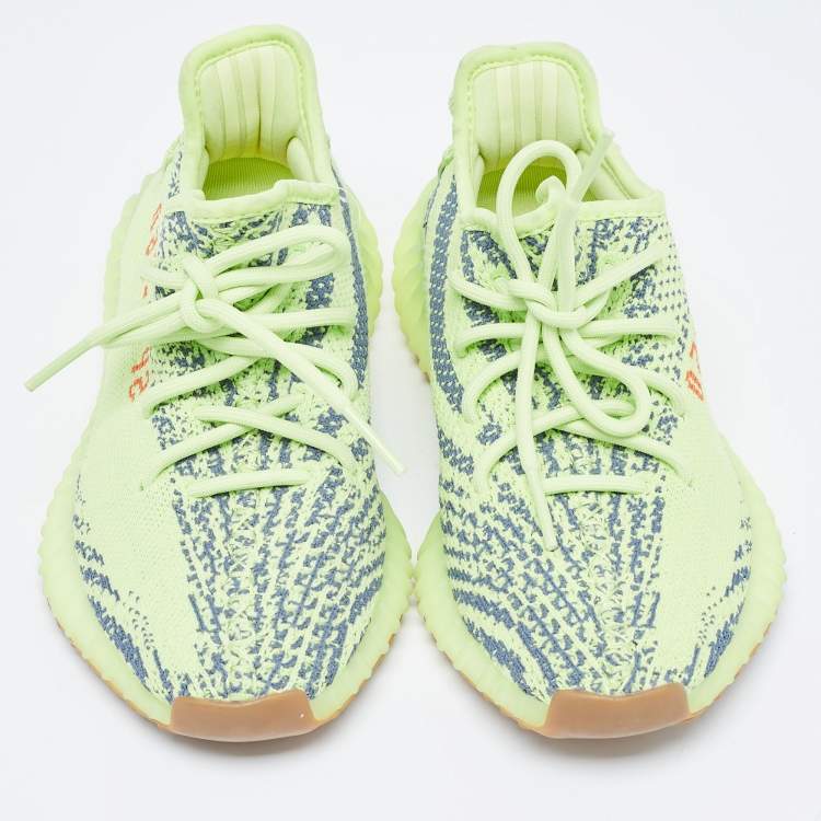 Pre Owned Yeezy x Adidas Green Knit Fabric Boost 350 V2 Frozen Yellow Sneakers Size 36