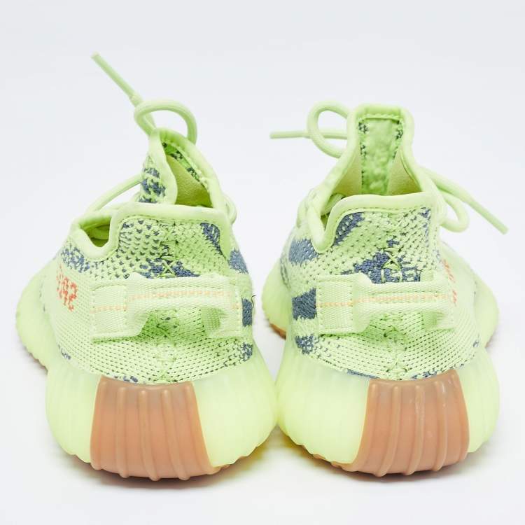 Pre Owned Yeezy x Adidas Green Knit Fabric Boost 350 V2 Frozen Yellow Sneakers Size 36
