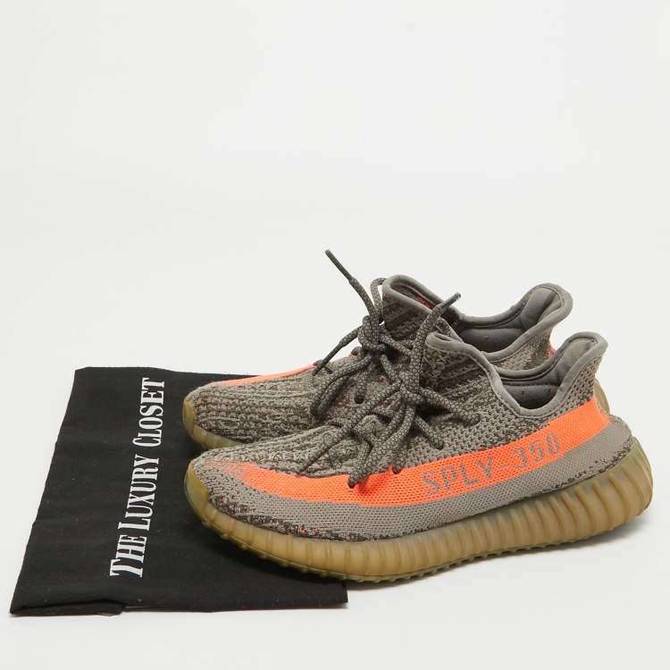 Pre Owned Yeezy x Adidas Grey Knit Fabric Boost 350 V2 Beluga Sneakers Size 40