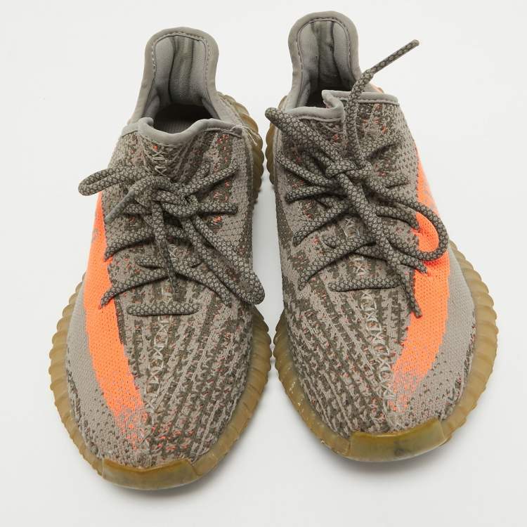 Pre Owned Yeezy x Adidas Grey Knit Fabric Boost 350 V2 Beluga Sneakers Size 40