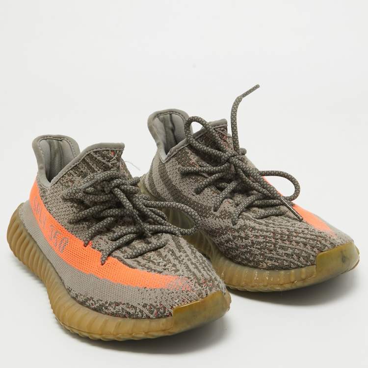 Pre Owned Yeezy x Adidas Grey Knit Fabric Boost 350 V2 Beluga Sneakers Size 40