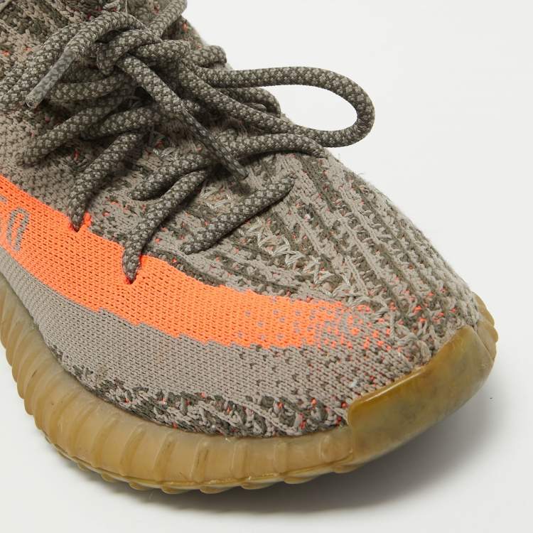 Pre Owned Yeezy x Adidas Grey Knit Fabric Boost 350 V2 Beluga Sneakers Size 40