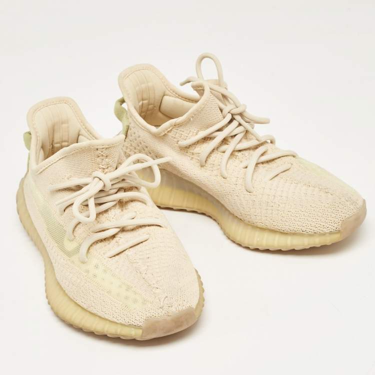 مملوكة مسبقًا Yeezy x Adidas Cream Knit Fabric Boost 350 V2 Flax Sneakers Size 40