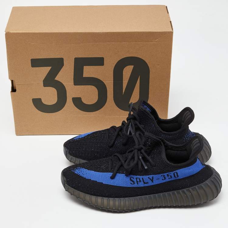 Pre Owned Yeezy x Adidas Black/Blue Knit Fabric Boost 350 V2 Blue Sneakers Size 40 2/3