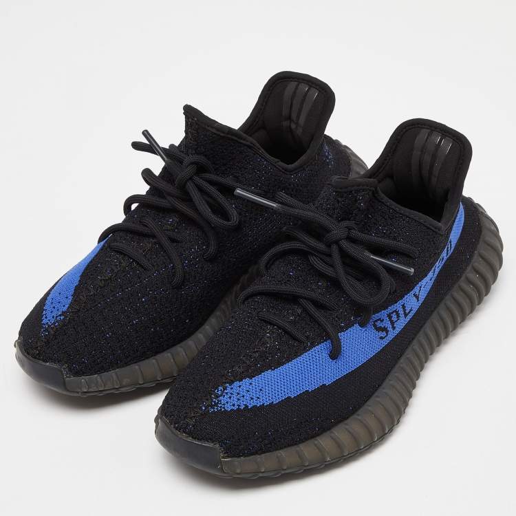 Pre Owned Yeezy x Adidas Black/Blue Knit Fabric Boost 350 V2 Blue Sneakers Size 40 2/3
