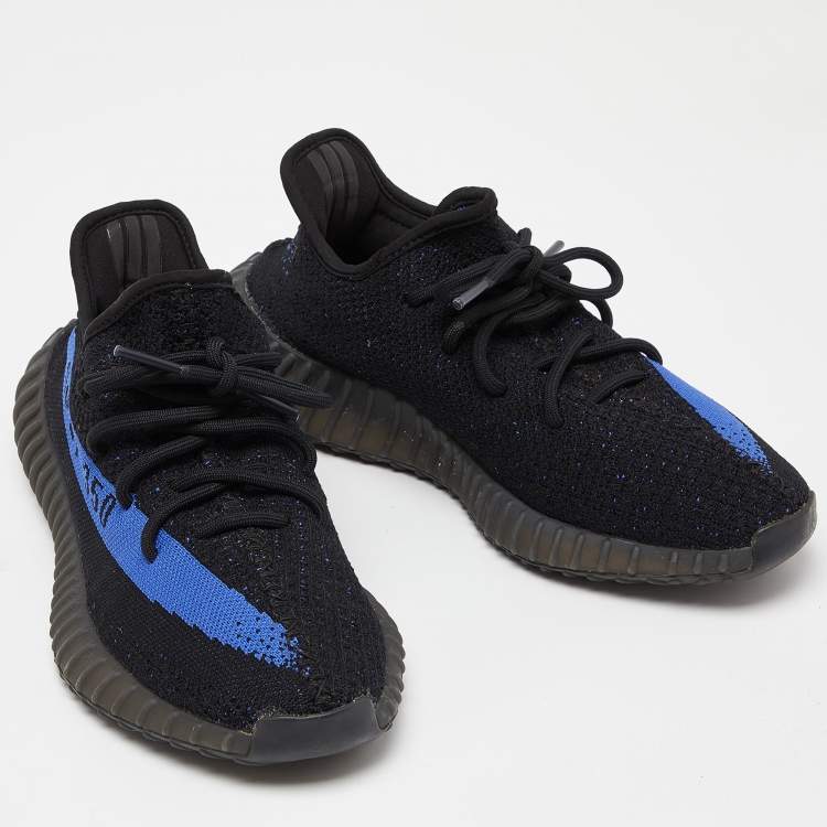 Pre Owned Yeezy x Adidas Black/Blue Knit Fabric Boost 350 V2 Blue Sneakers Size 40 2/3