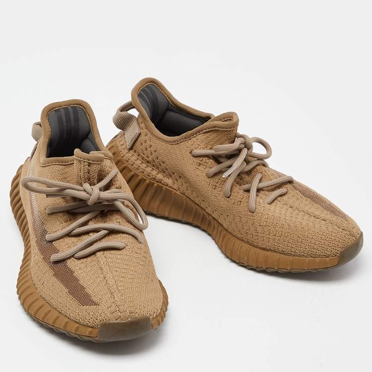 مملوكة مسبقًا Yeezy x adidas Brown Knit Fabric Boost 350 V2 Earth Sneakers Size 37 1/3