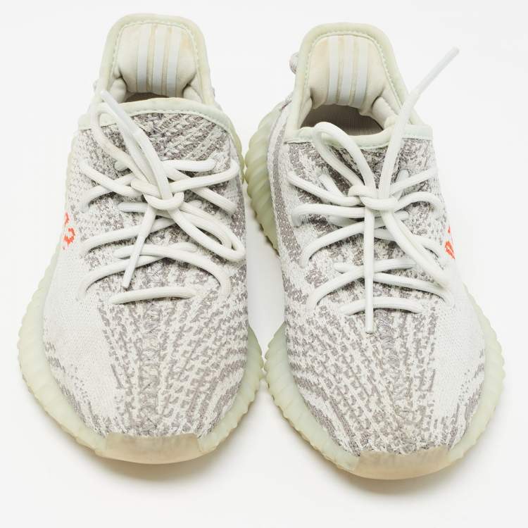 Pre Owned Yeezy x Adidas Grey/Blue Knit Fabric Boost 350 V2 Blue Tint Sneakers Size 37 1/3