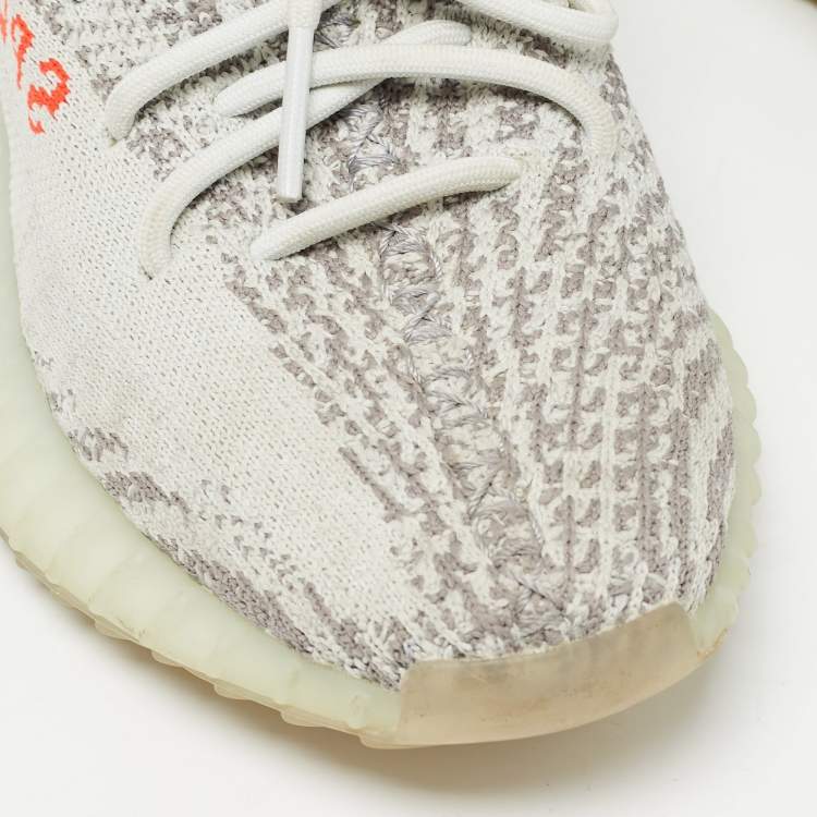 Pre Owned Yeezy x Adidas Grey/Blue Knit Fabric Boost 350 V2 Blue Tint Sneakers Size 37 1/3